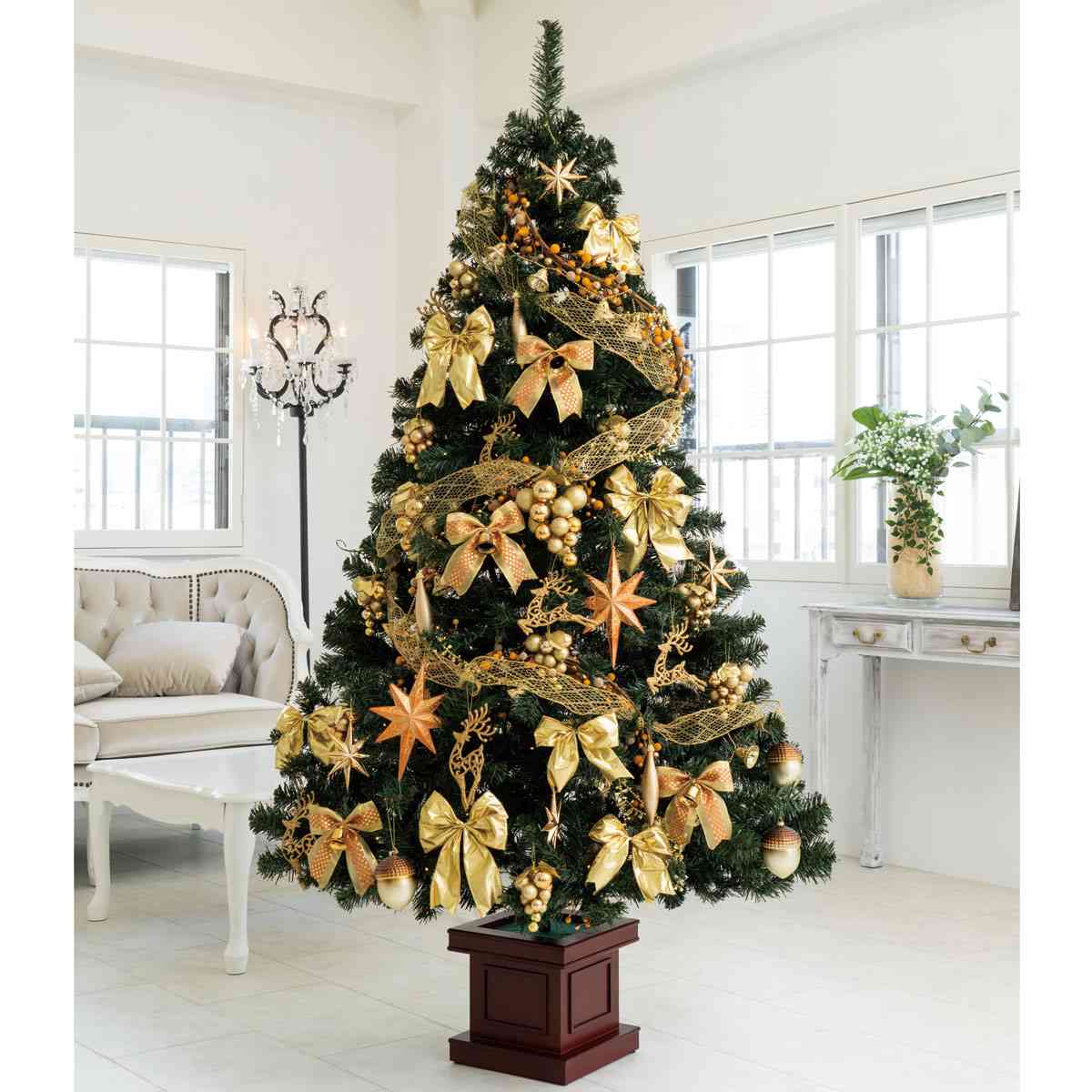 お買い得 ベース付きクリスマスツリーセット ゴールド H150xw76cm クリスマス飾り通販 ストエキ