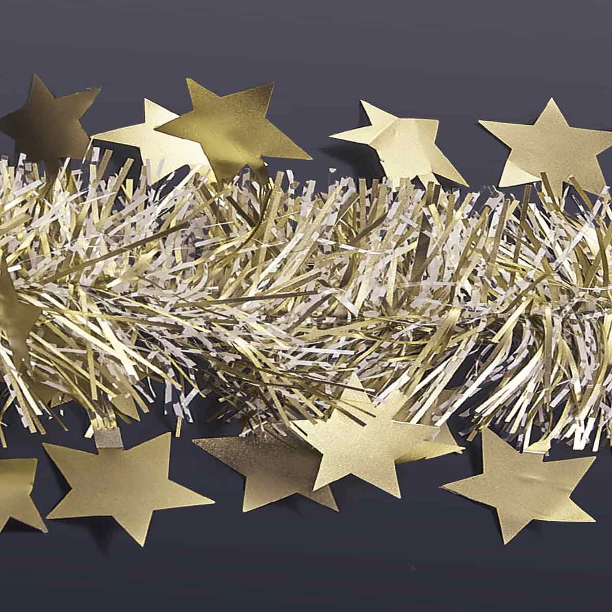 激安通販 スターモール 270cm ゴールド 1本<br><br>大きなスターがきらめく華やかなモールです  180cmのツリーに2〜4本の使用がおすすめです <br><br>クリスマス 飾り 装飾 オーナメント ガーランド モール パーティ 