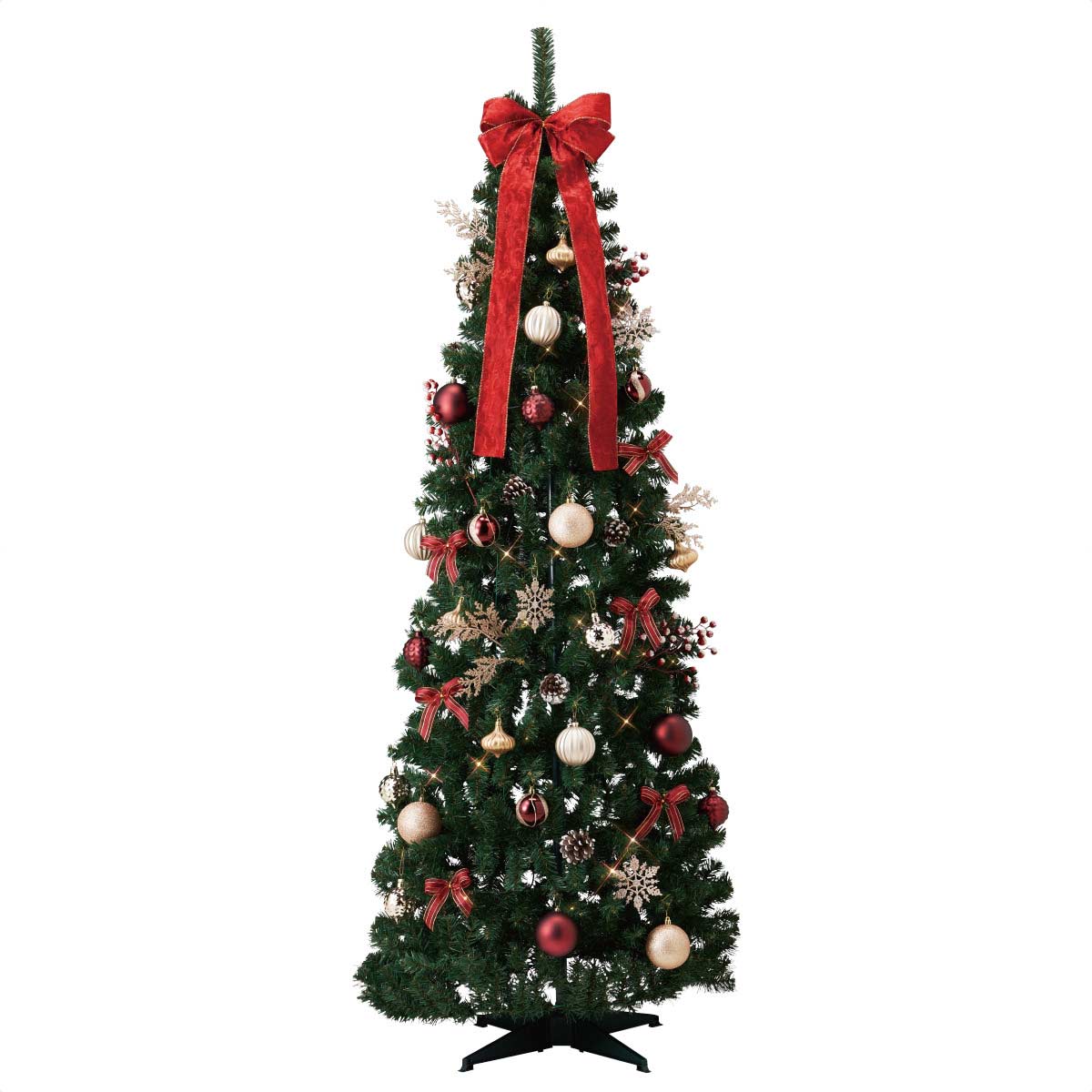 片付け簡単！折りたたみクリスマスツリーセット レッド H150xW66cm【通販】ストア・エキスプレス