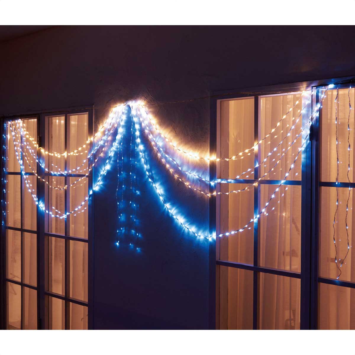 392球】LED2連ドレープライト 屋外使用可 ホワイト/ブルー【通販