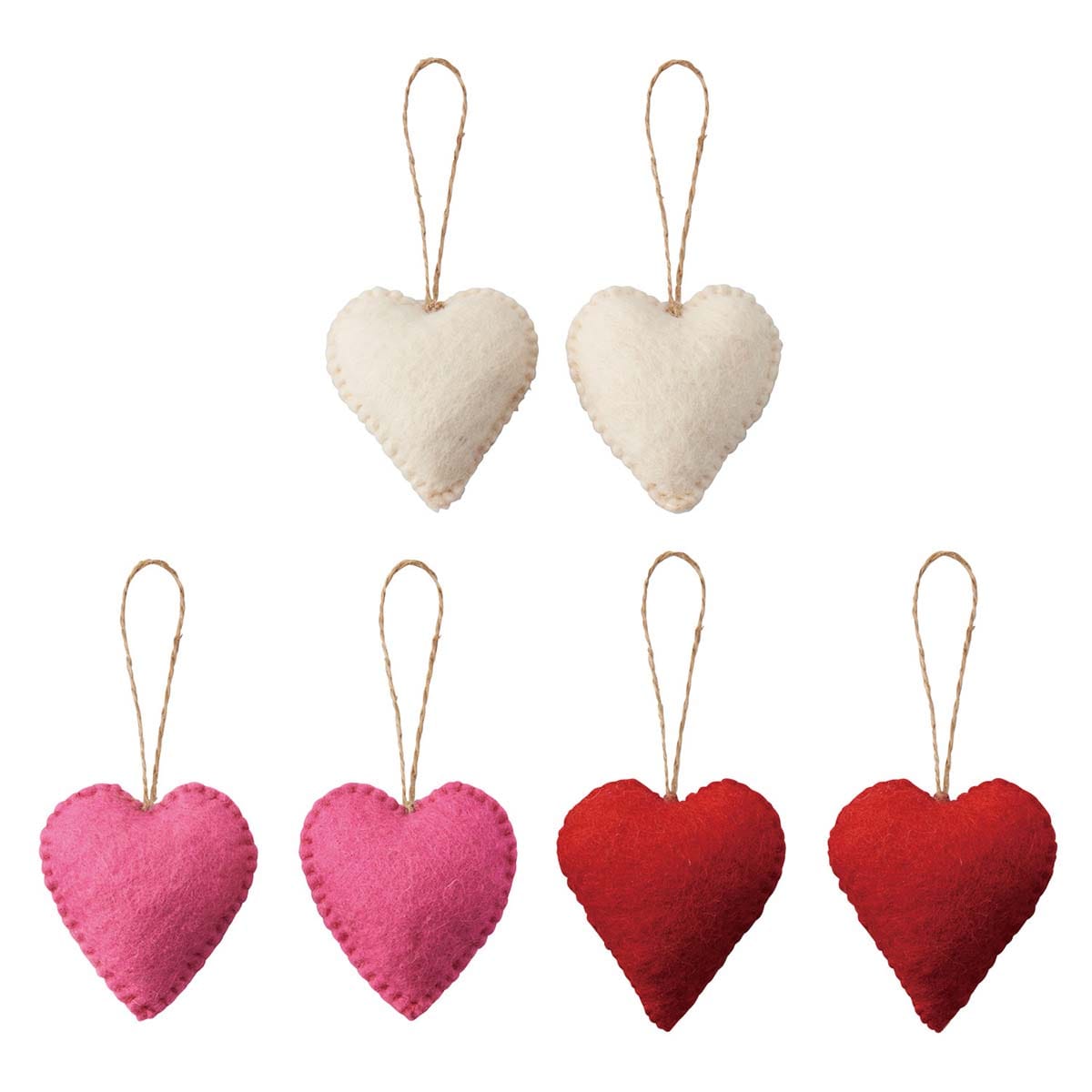 6個 ウールハートオーナメント バレンタインセット