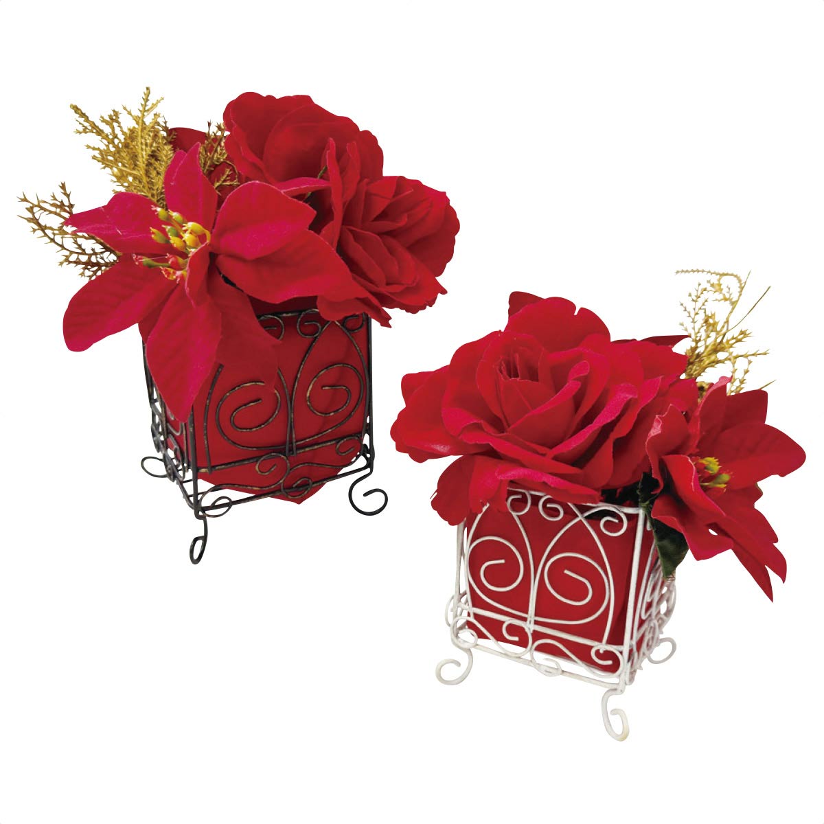 2個 クリスマスポインセチア造花 キューブポット 幅16cm