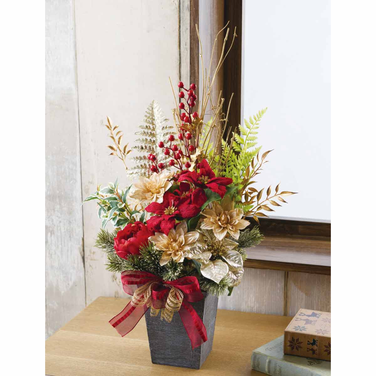 ゴージャスポインセチア造花アレンジ高さ62cm 