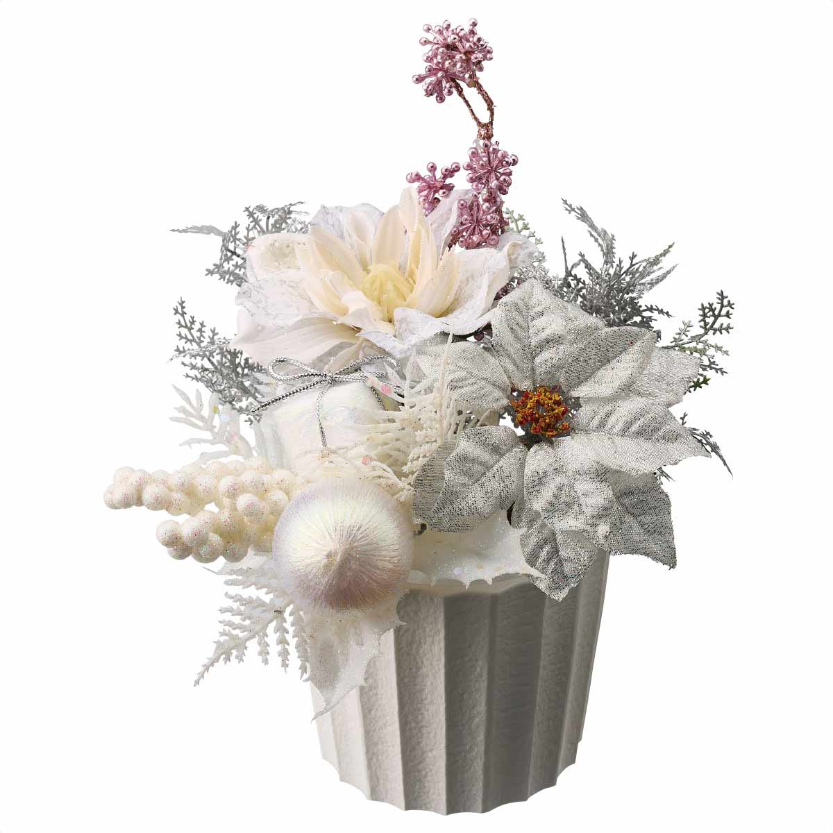 ホワイトポインセチア造花ポット　幅18cm