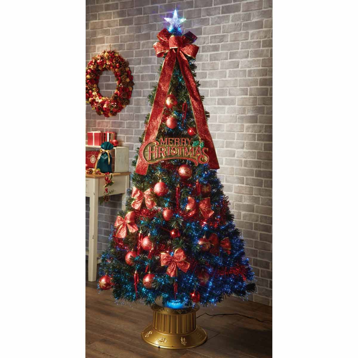 デコレーションファイバークリスマスツリーセット レッド 150cm/180cm/210cm 高さ150×幅76cm