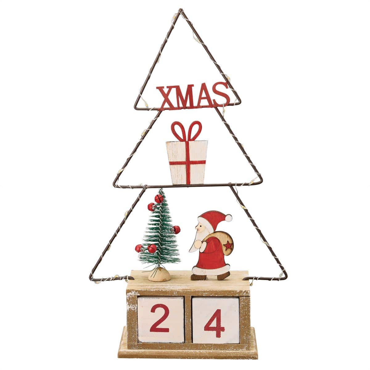 LED木製アドベントスタンド クリスマスツリー 幅18cm