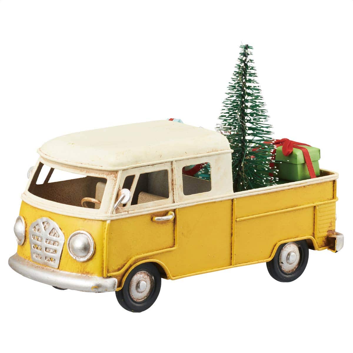 ブリキのトラック ブリキクリスマスカー トラック イエロー 幅17cm