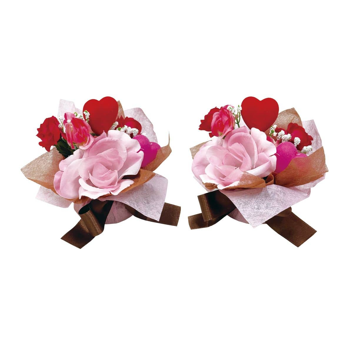 2個 ピンクバレンタインラップセット(造花)高さ11cm
