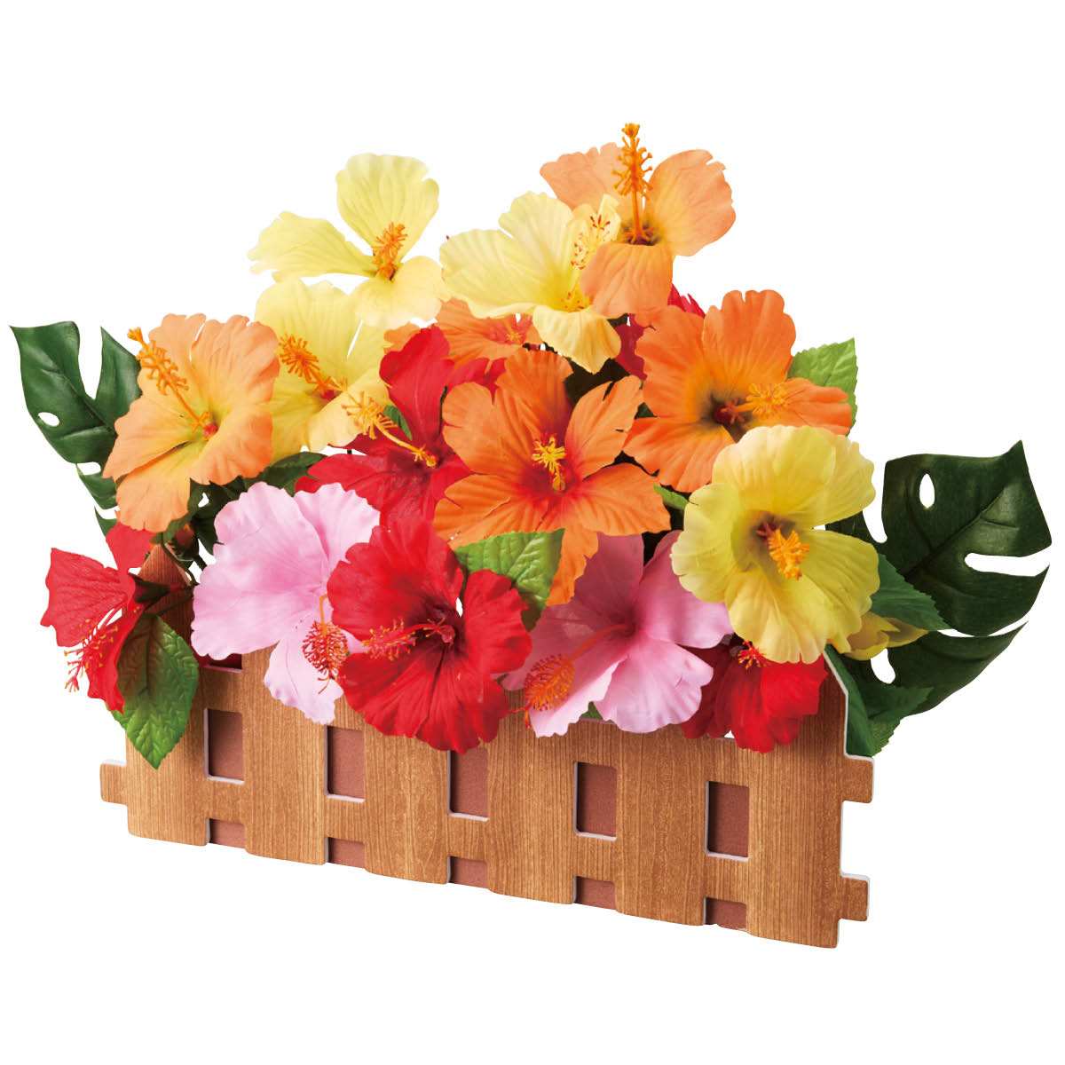 カラフルハイビスカス垣根造花アレンジ