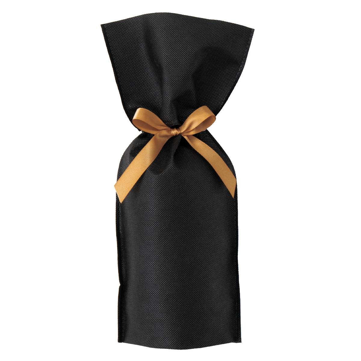 10枚 不織布リボン付きギフトバッグ ワイン用 ブラック
