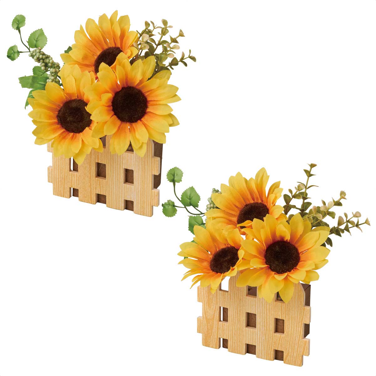 2個 ひまわり造花垣根ポット