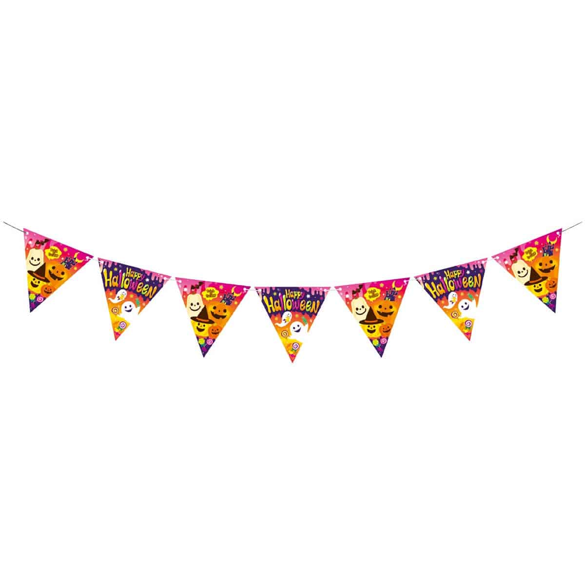 3本 カラフルハロウィン 7連フラッグ 200cm