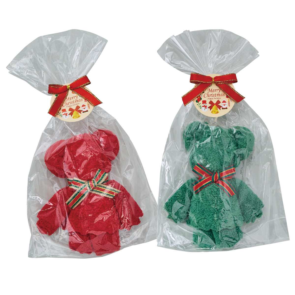 100個 クリスマスふんわりベアタオルハンカチ