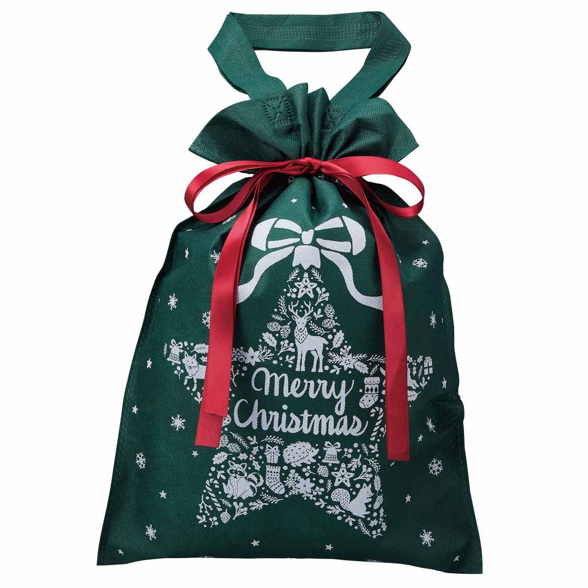 20枚 リボン付き手提げギフトバッグ クリスマス グリーン