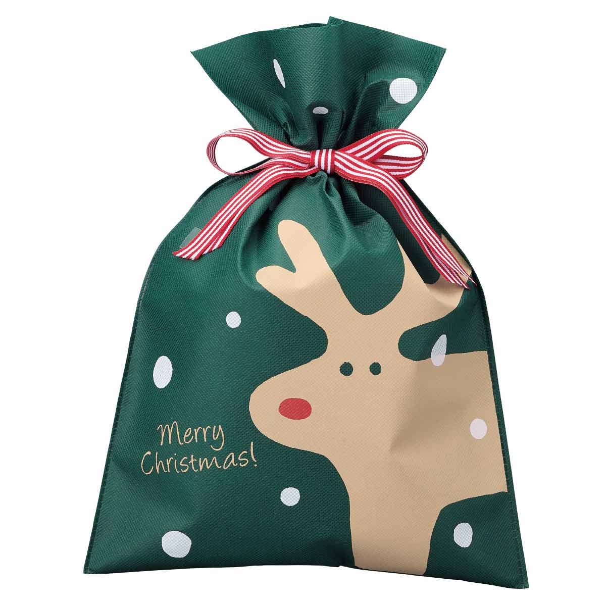 10枚 不織布リボン付きギフトバッグ トナカイ