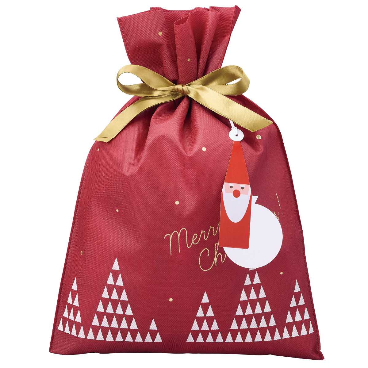 10枚 不織布リボン付きギフトバッグ サンタタグセット 幅30×高さ45[33]cm