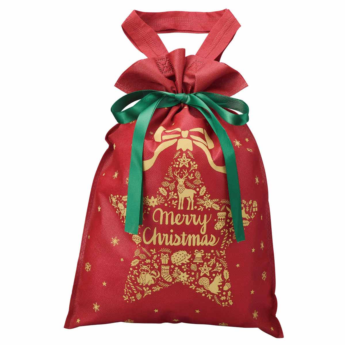 20枚 不織布リボン付きギフトバッグ クリスマス レッド