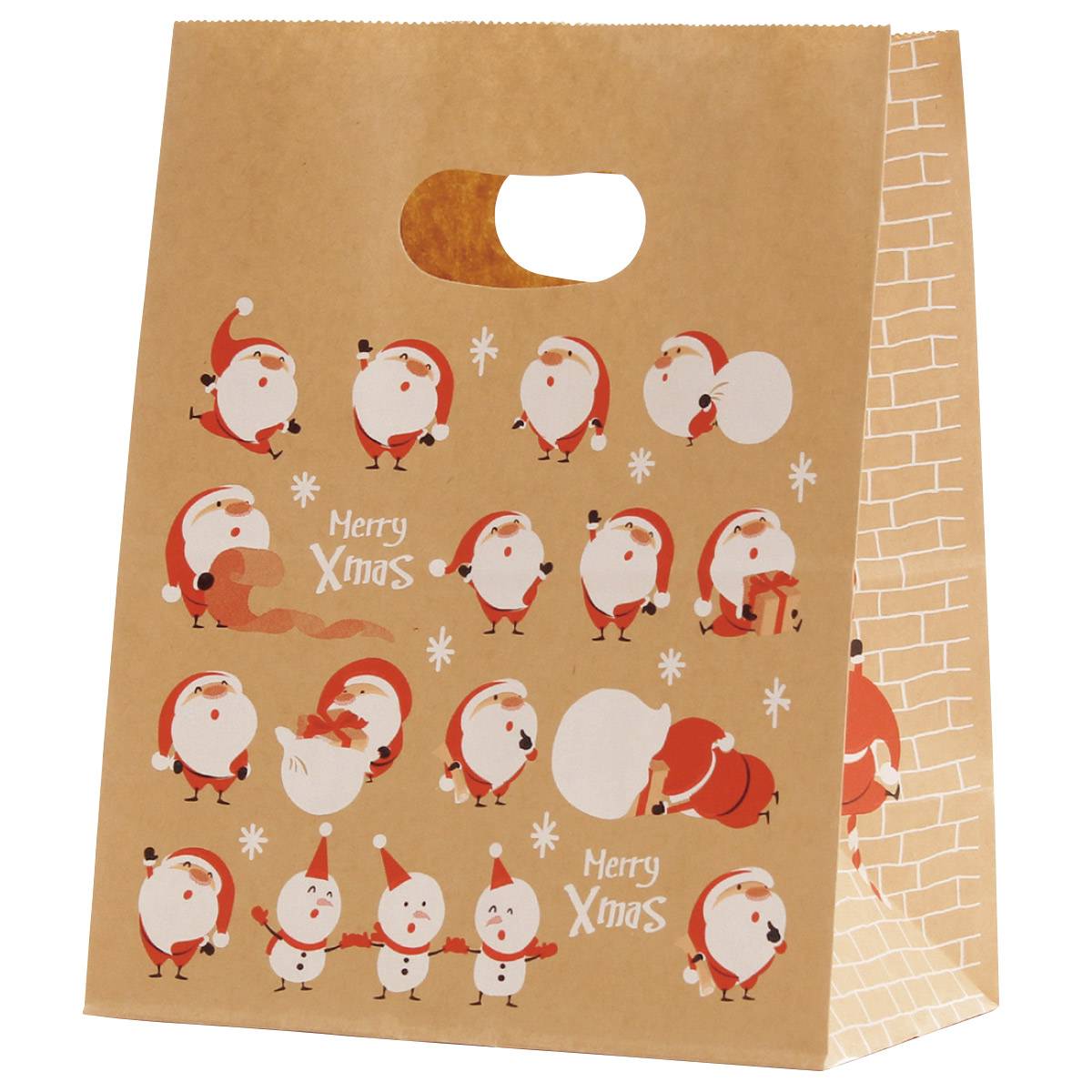 50枚 手提げ紙袋 豆サンタクラフト幅18×奥行10.5×高さ22.5cm