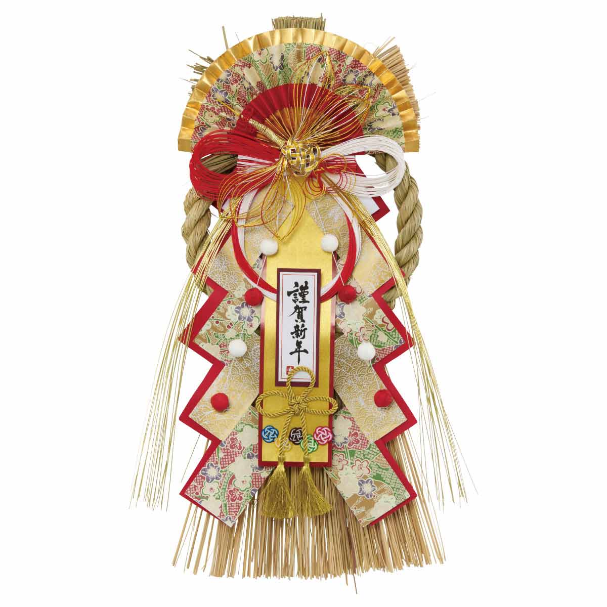 しめ縄飾り 五色梅 謹賀新年 65cm