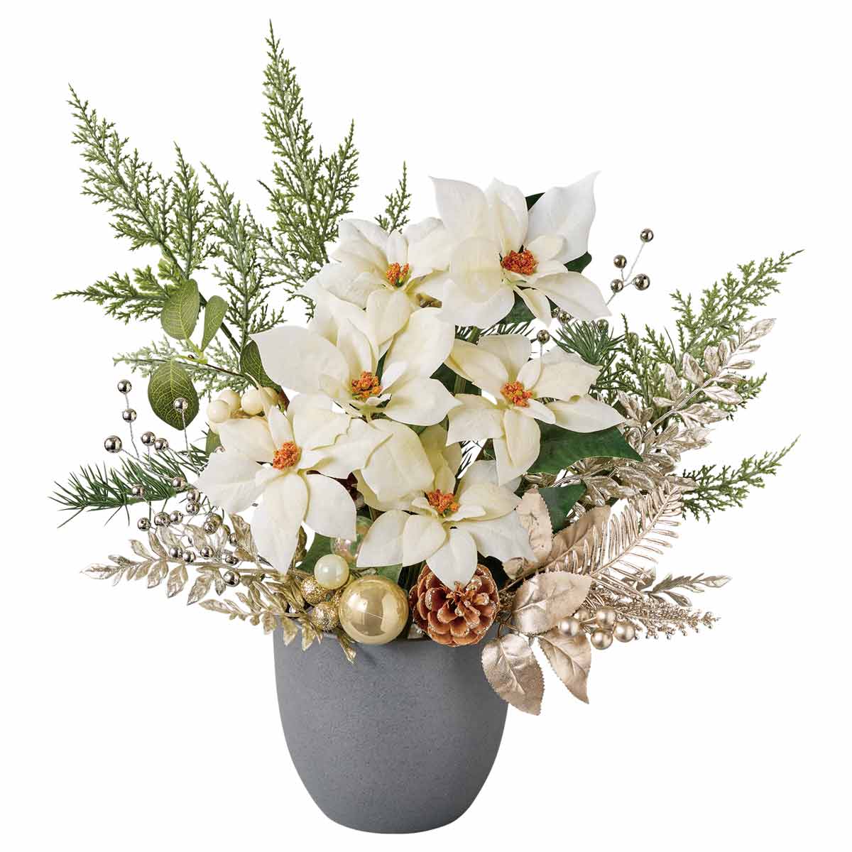 ホワイトポインセチア造花アレンジ高さ42cm［ストエキオリジナル］