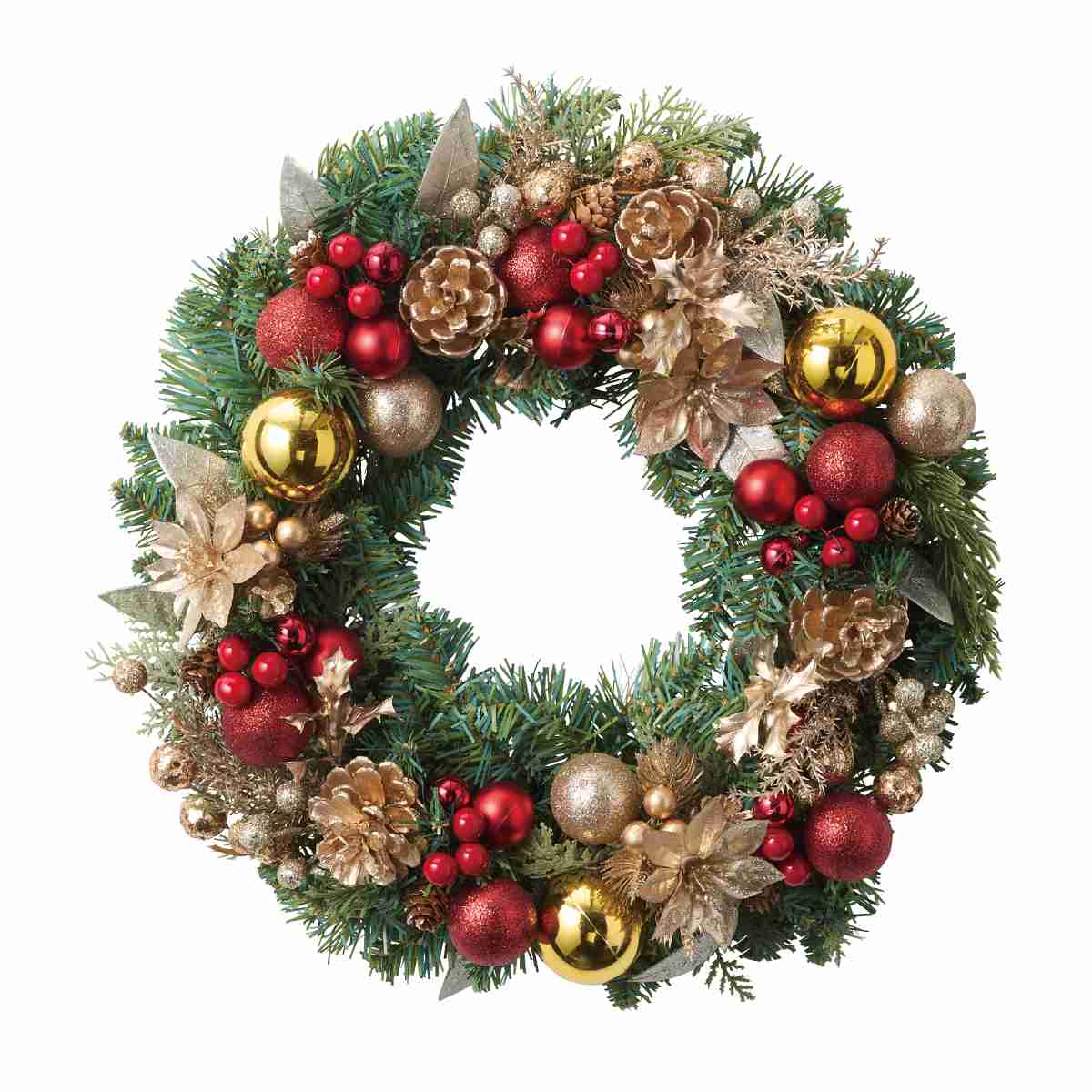 40cm デコレーションクリスマスリース レッドゴールド