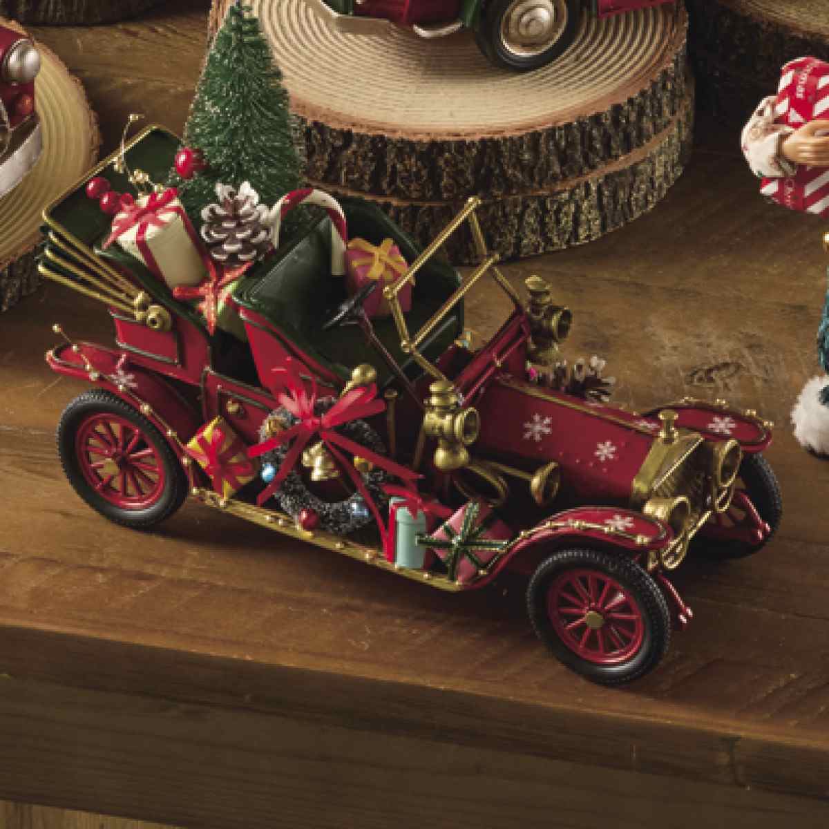 ブリキクリスマスカー クラシックカー 幅25.5cm