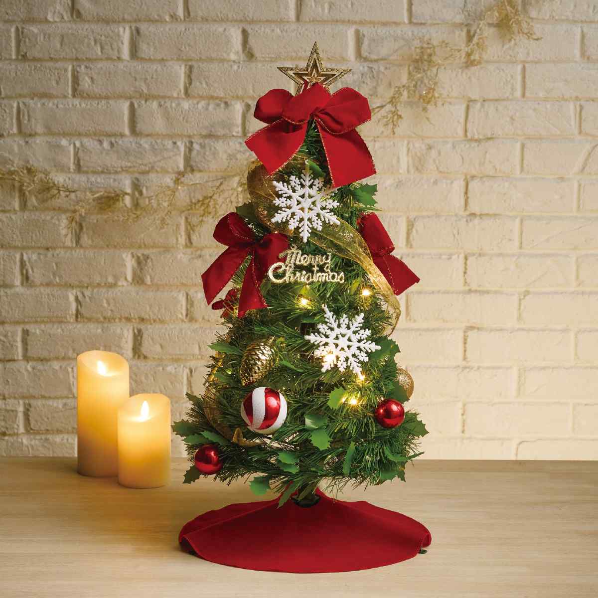 LEDフォールディングクリスマスツリー レッド60cm