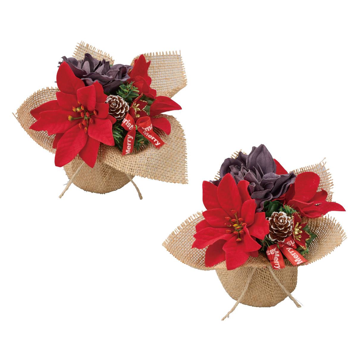 2個 ポインセチア造花ジュートラップ高さ15cm