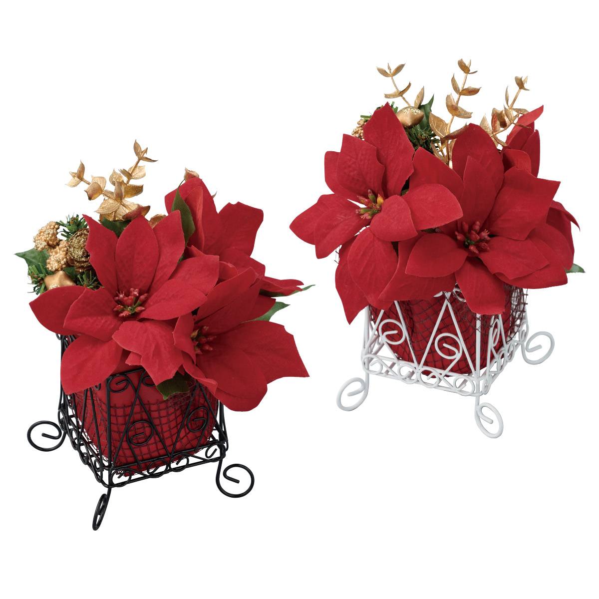 2個 ポインセチア造花 キューブポット高さ18cm