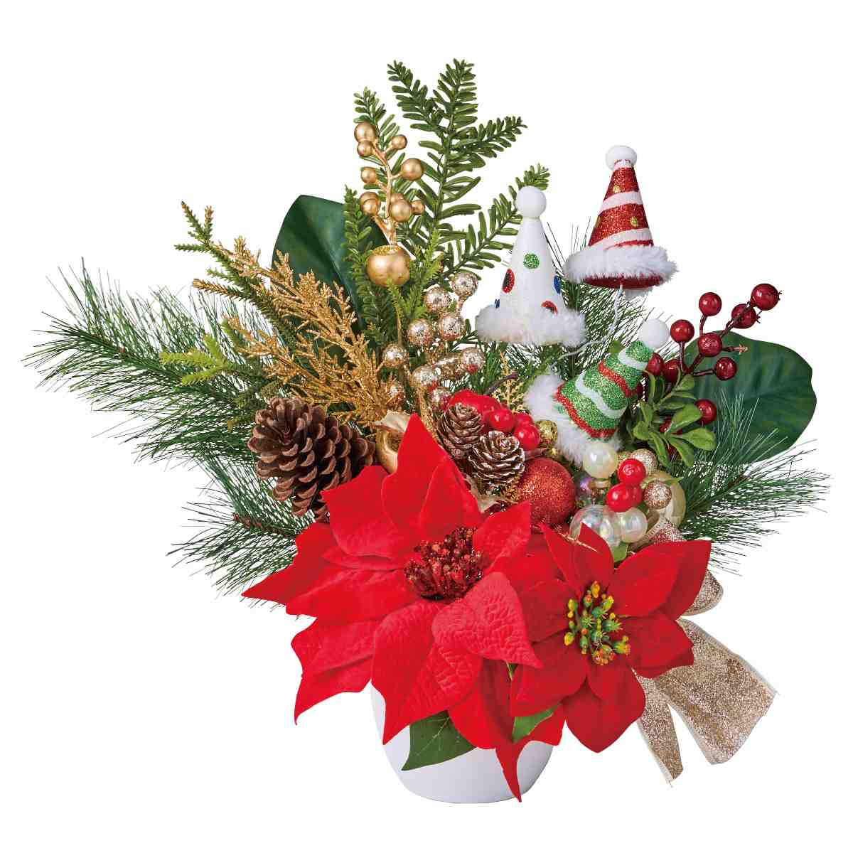 ポインセチア造花アレンジ高さ42cm［ストエキオリジナル］