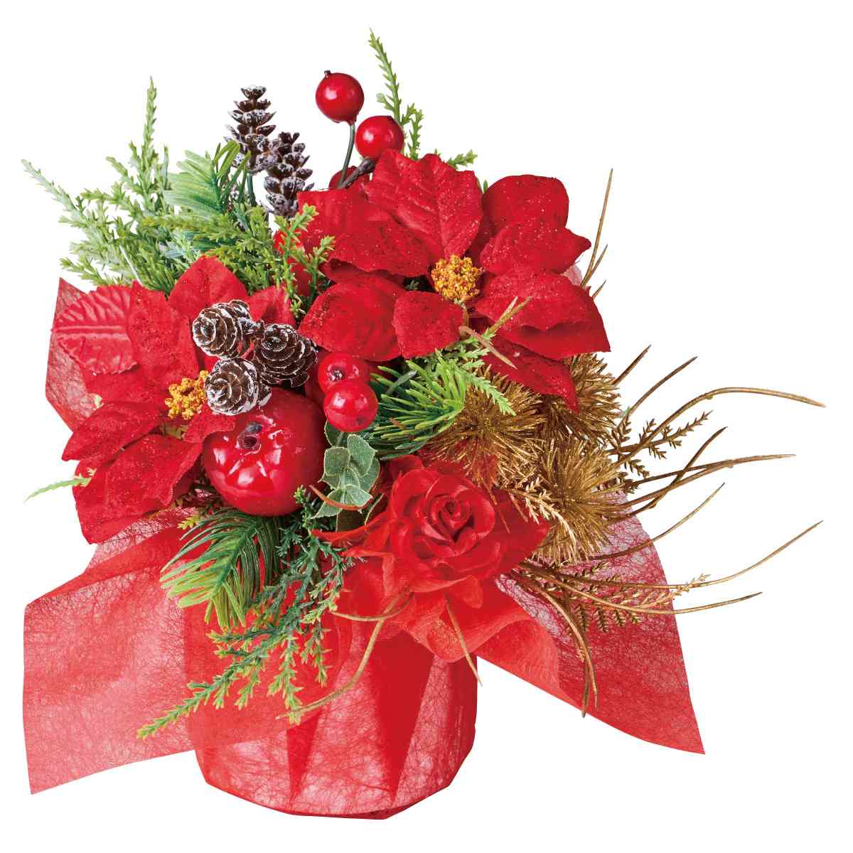 ポインセチア造花ベリーラップ高さ20cm［ストエキオリジナル］