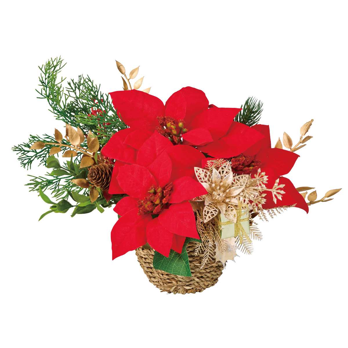 ポインセチア造花アレンジ高さ27cm［ストエキオリジナル］