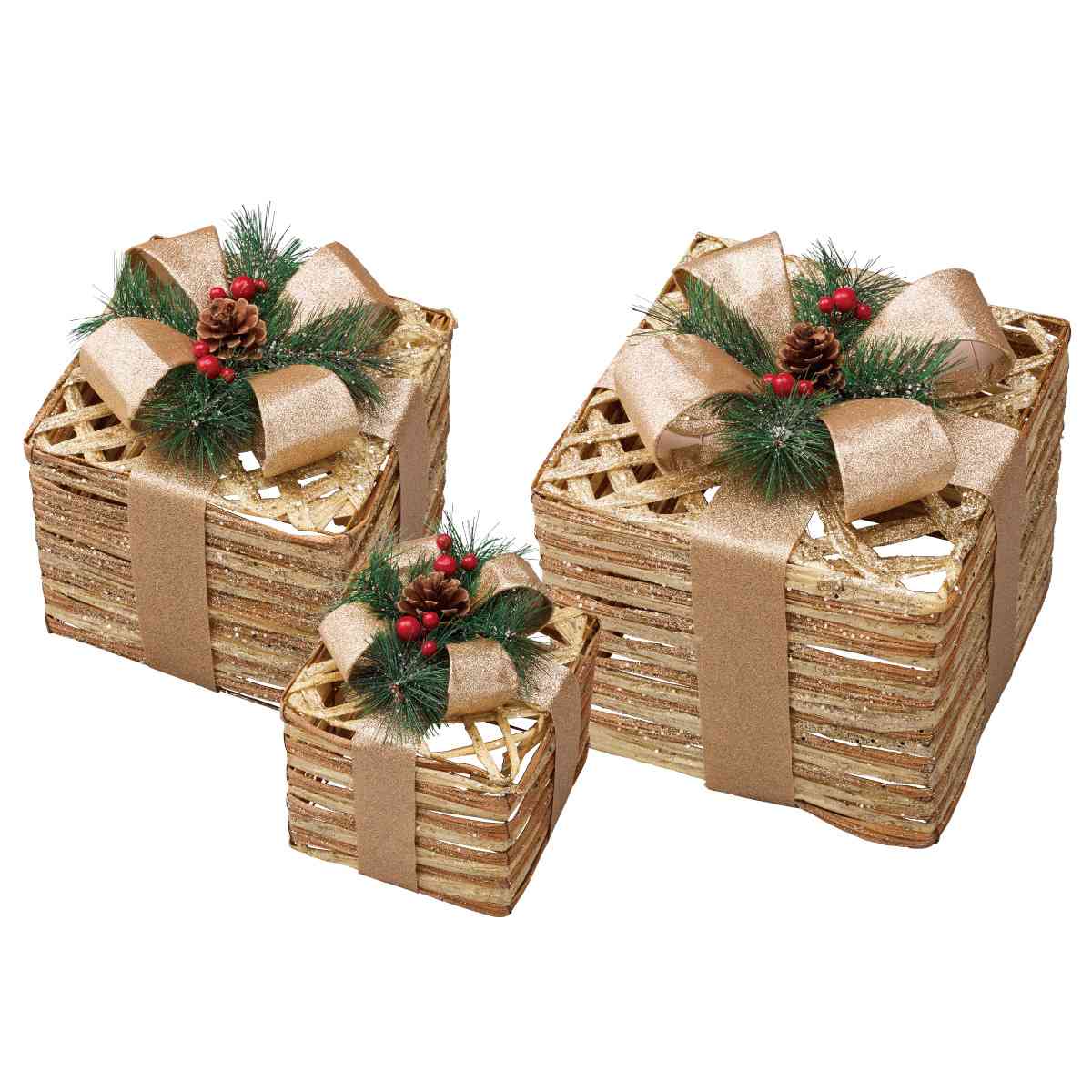 3個ナチュラルプレゼントボックスオブジェ［ストエキオリジナル］