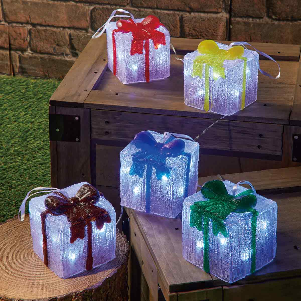 5連LEDクリスタルモチーフライト プレゼントボックス