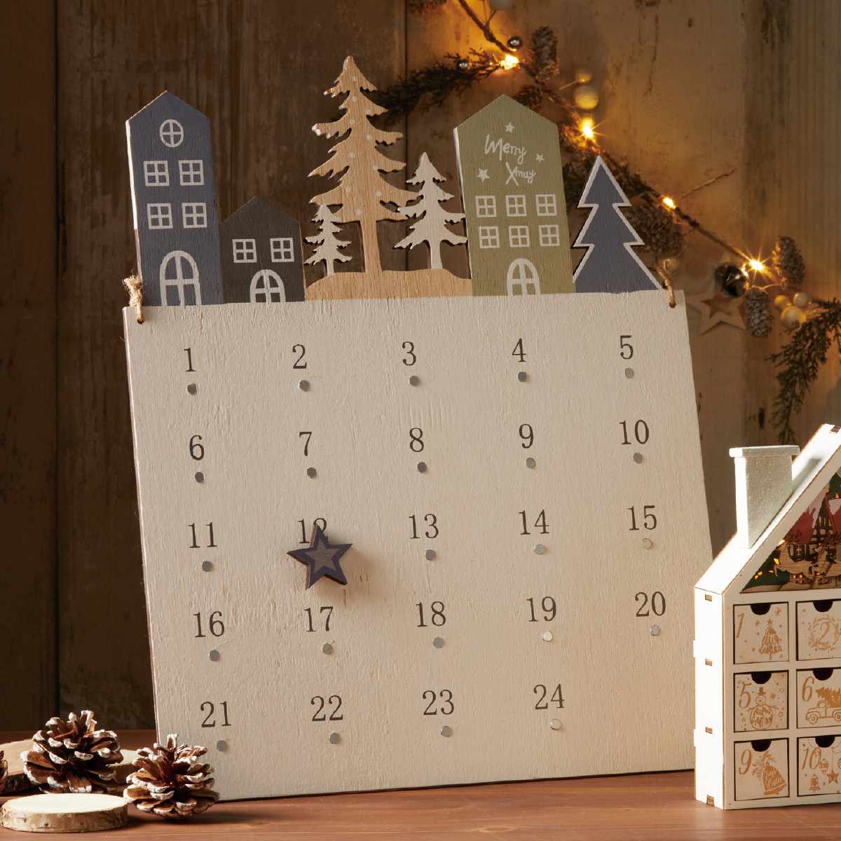 木製アドベントカレンダー LED木製アドベントカレンダー ハウス 1個