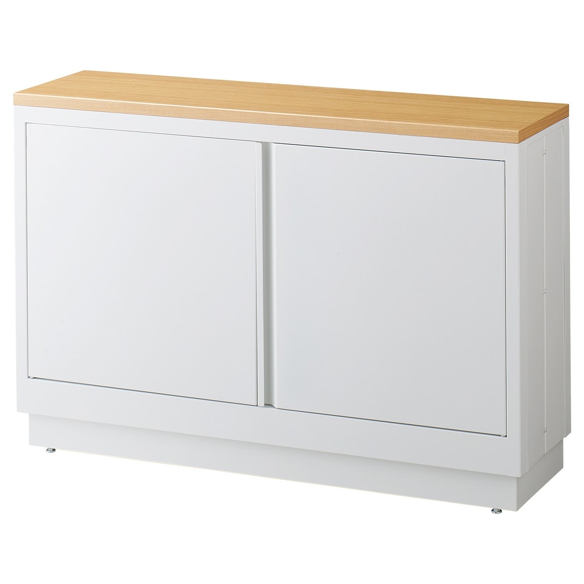 ファブルストレージBOXセット幅120cm×奥行35cm:ホワイト×エクリュ木製天板(強化コート紙木棚)〔ストエキオリジナル〕