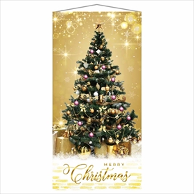 防炎加工 クリスマスタペストリー ゴールドツリー 90x180cm