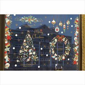 ウォールステッカー グリーンクリスマスツリー&リース