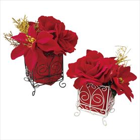 2個 クリスマスポインセチア造花 キューブポット 幅16cm