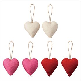 6個 ウールハートオーナメント バレンタインセット