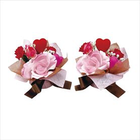 2個 ピンクバレンタインラップセット(造花)高さ11cm