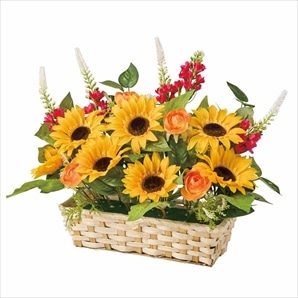 ミックスひまわり造花バスケット［ストエキオリジナル］