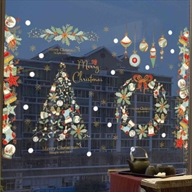 ウォールステッカー グリーンクリスマスツリー&リース