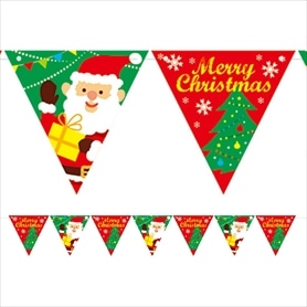 クリスマス三角フラッグガーランド サンタ＆クリスマスツリー(7連)