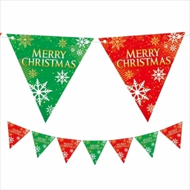 クリスマス三角フラッグガーランド クリスマススノー(7連)