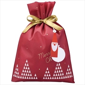 10枚 不織布リボン付きギフトバッグ サンタタグセット 幅30×高さ45[33]cm