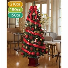 スクエアベース スリムクリスマスツリーセット レッド