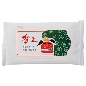 100個 ウェットティッシュ ノンアルコール除菌『賀正・獅子舞』