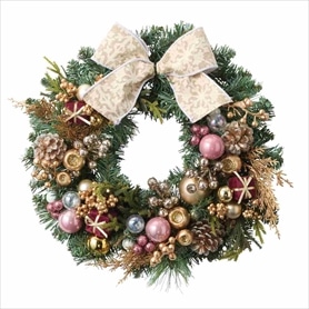 40cm ピンクオーナメントクリスマスリース
