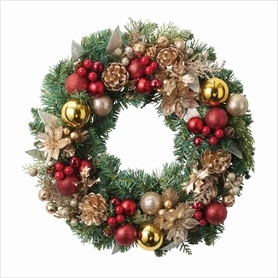 40cm デコレーションクリスマスリース レッドゴールド